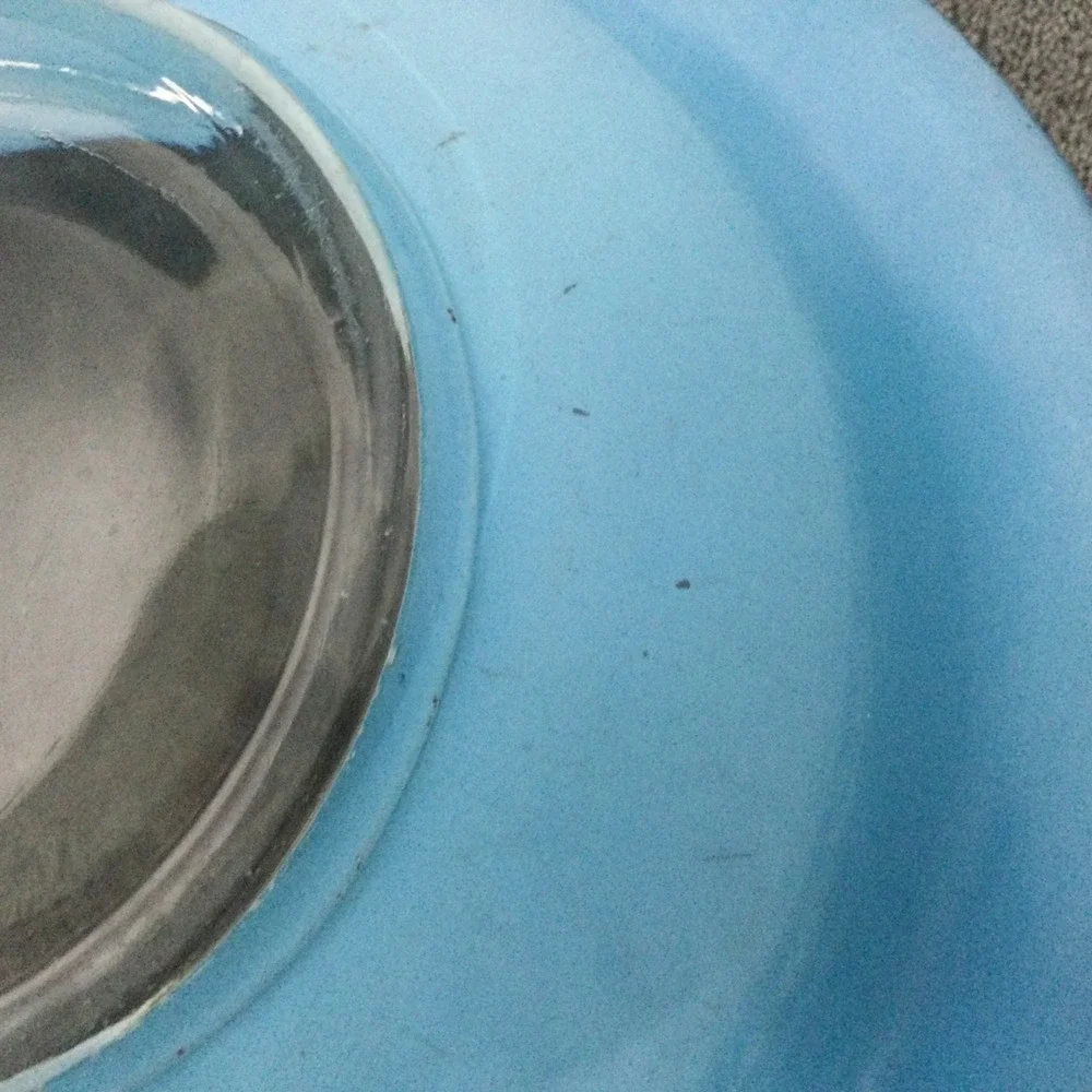 Vintage Blue Glass Decorative Bowl with Silver Insert and Grid Design mid centur